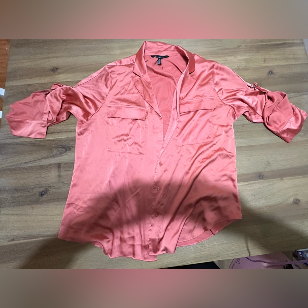 White House Black Market Coral Button-Up Silk Blouse